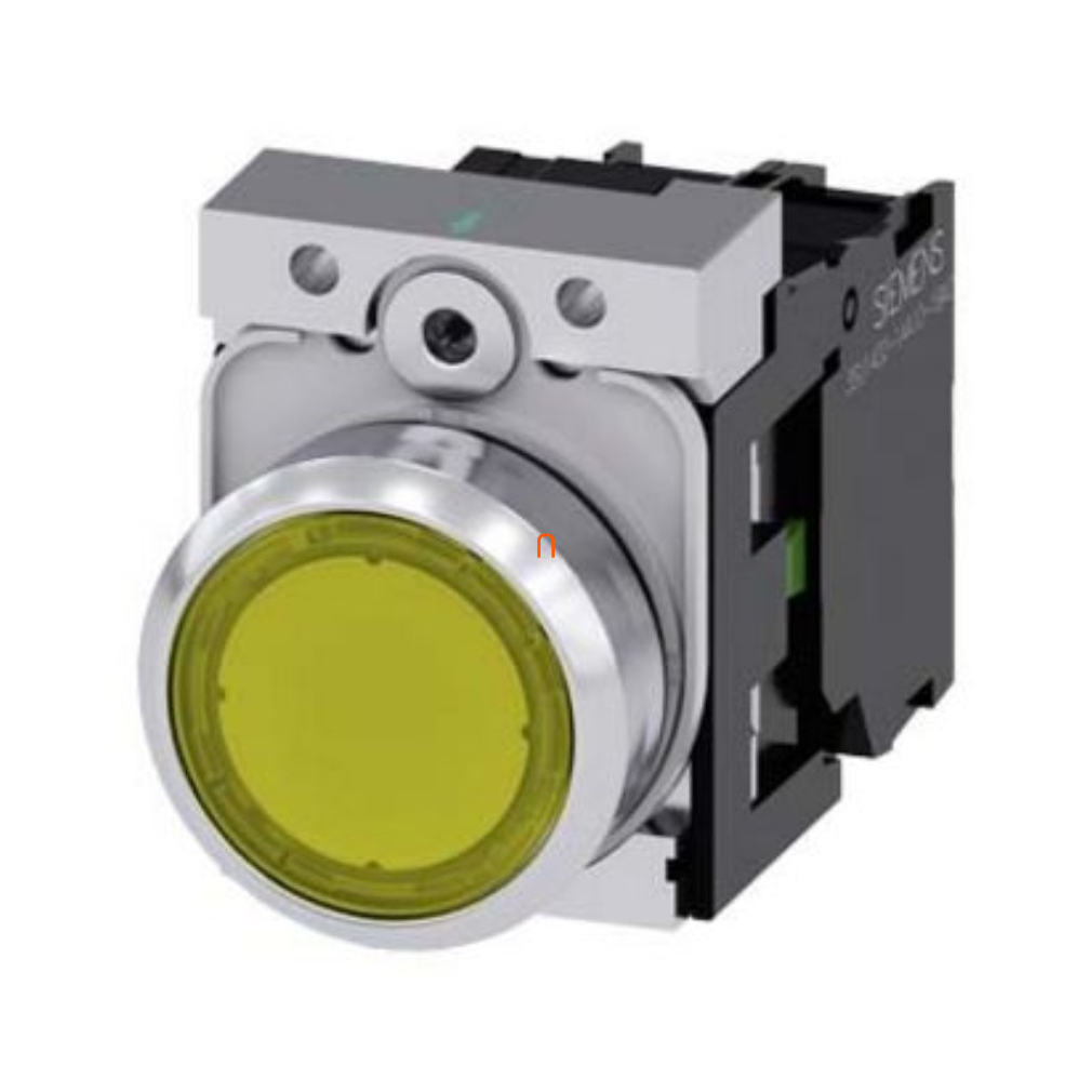 Siemens 3SU1152-0AB30-1BA0 komplett világító nyomógomb, sárga, 24VAC/DC, 1NO, fém, csavaros Sirius