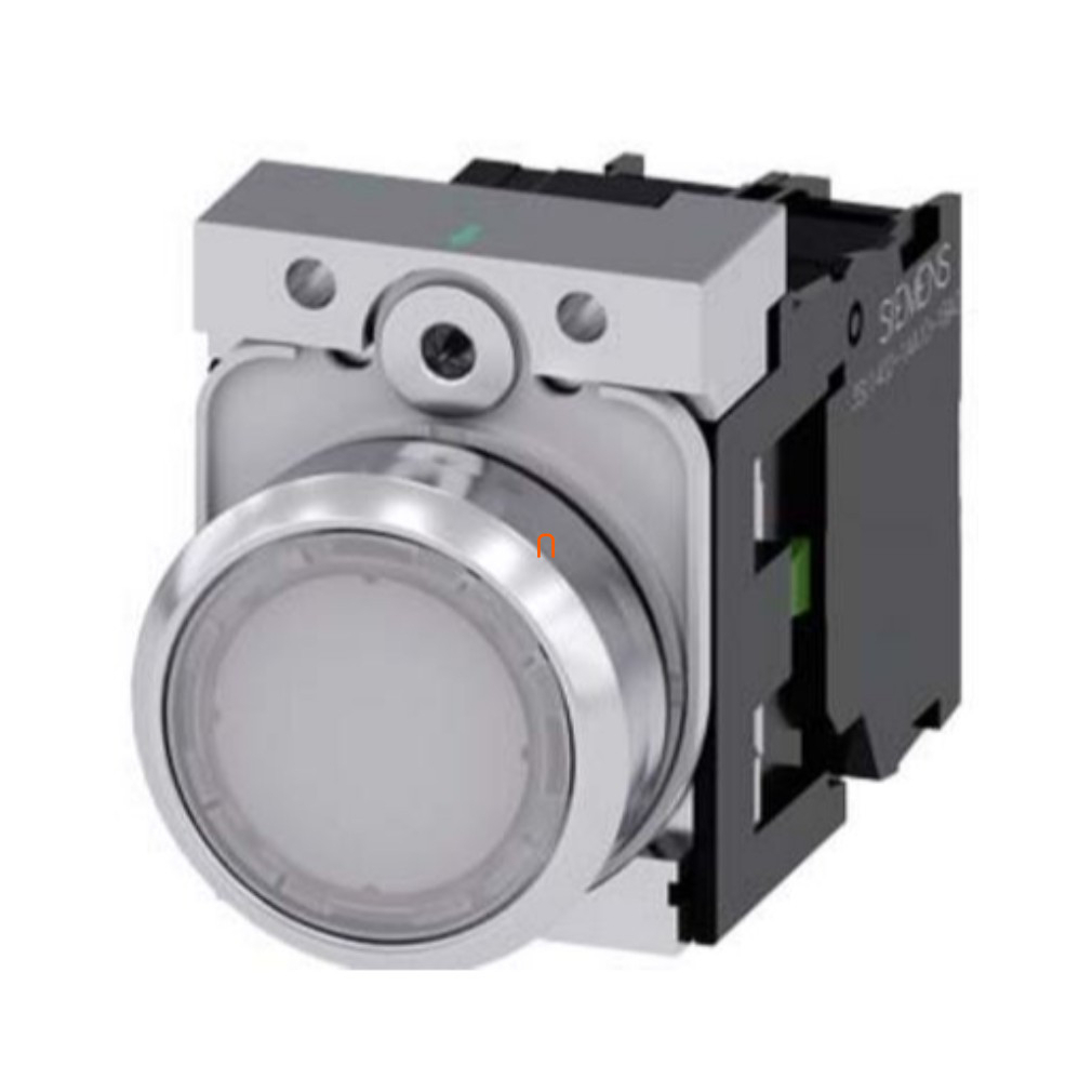 Siemens 3SU1152-0AB60-1BA0 komplett világító nyomógomb, fehér, 24VAC/DC, 1NO, fém, csavaros Sirius