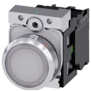   Siemens 3SU1152-0AB60-1BA0 komplett világító nyomógomb, fehér, 24VAC/DC, 1NO, fém, csavaros Sirius