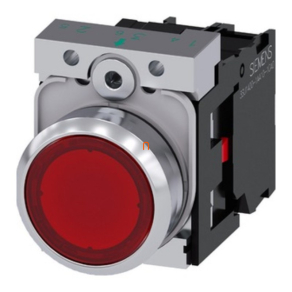   Siemens 3SU1152-0AB20-1CA0 komplett világító nyomógomb, piros, 24VAC/DC, 1NC, fém, csavaros Sirius