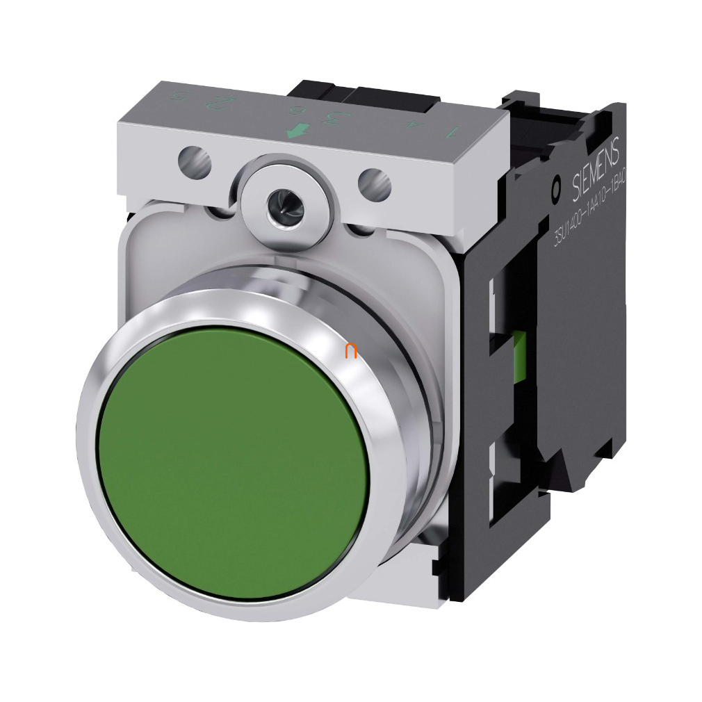 Siemens 3SU1100-0AB40-1BA0 komplett nyomógomb, zöld, 1NO, csavaros Sirius