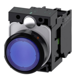   Siemens 3SU1106-0AB50-1BA0 komplett világító nyomógomb, kék, 230VAC, 1NO, csavaros Sirius