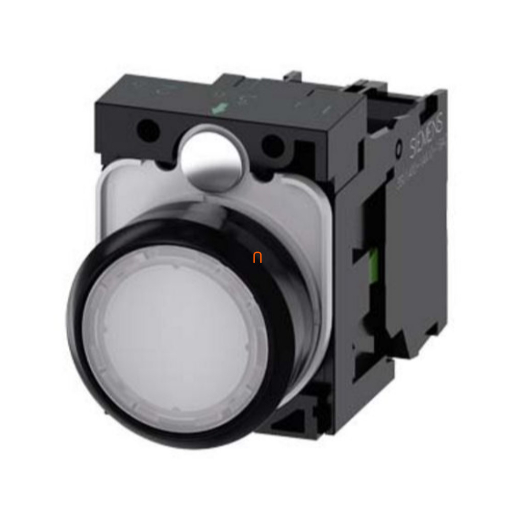 Siemens 3SU1106-0AB60-1BA0 komplett világító nyomógomb, fehér, 230VAC, 1NO, csavaros Sirius