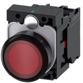   Siemens 3SU1106-0AB20-1CA0 komplett világító nyomógomb, piros, 230VAC, 1NC, csavaros Sirius