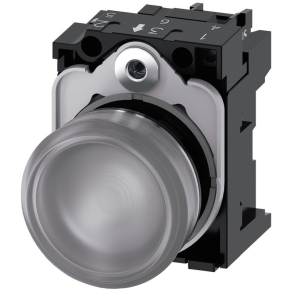   Siemens 3SU1156-6AA70-1AA0 komplett jelzőlámpa, átlátszó, 230VAC, fém, csavaros Sirius