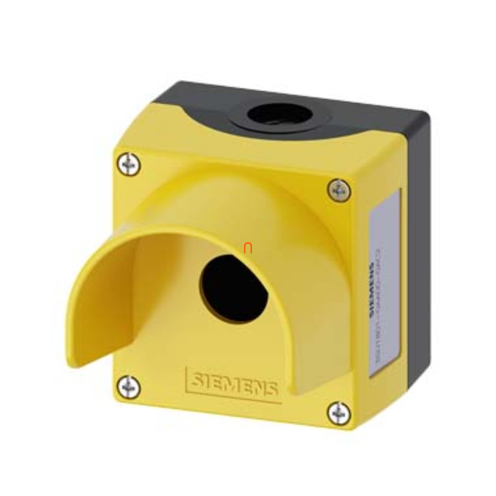 Siemens 3SU1801-0AA00-0AC2 nyomógomb tokozat, műanyag, 1 lyukú, középpontos furattal és védőgallérral, sárga