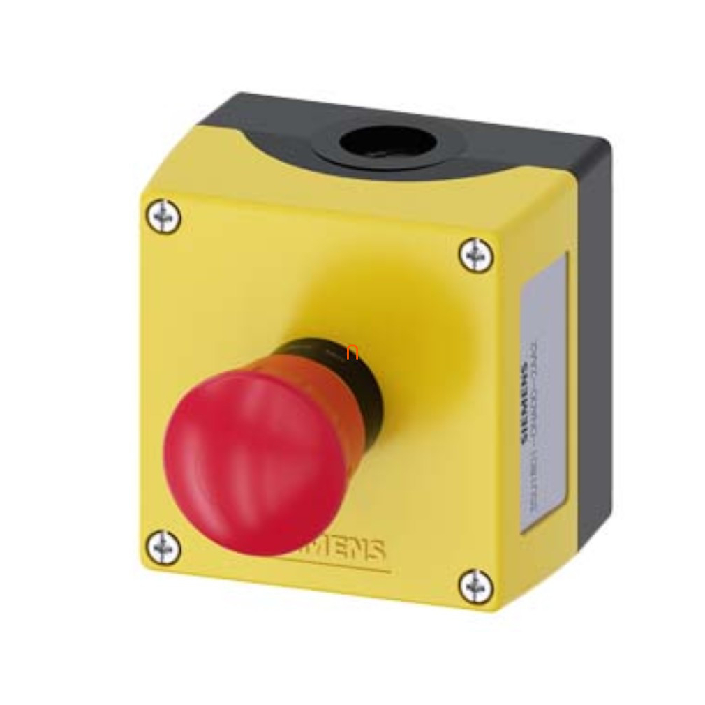 Siemens 3SU1801-0NA00-2AA2 tokozott vészgomb, 1NC, reteszoldás forgatással Sirius