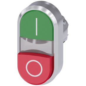   Siemens 3SU1050-3BB42-0AK0 dupla fejű nyomógomb, zöld (I) / piros kiálló (O), fém Sirius