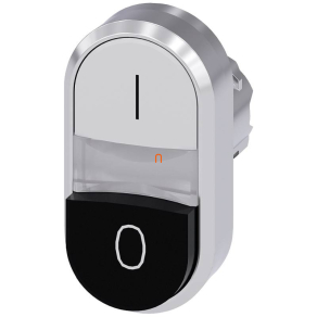   Siemens 3SU1051-3BB61-0AK0 dupla fejű nyomógomb, fehér (I) / fekete kiálló (O), világító, fém Sirius