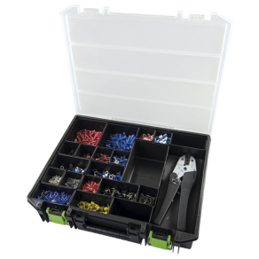   HAUPA 270895 Érvéghüvely készlet-DIN sorozat: 2700 db szig. érvégh.,1100 db szig. présöszekötő, 1db présfogó(210784),1db műa.szortiment doboz.