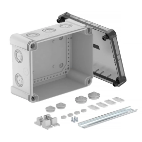   Obo leágazódoboz átlátszó fedéllel, 2069 sínnel 240x191x125, szürke / átlátszó 2005100