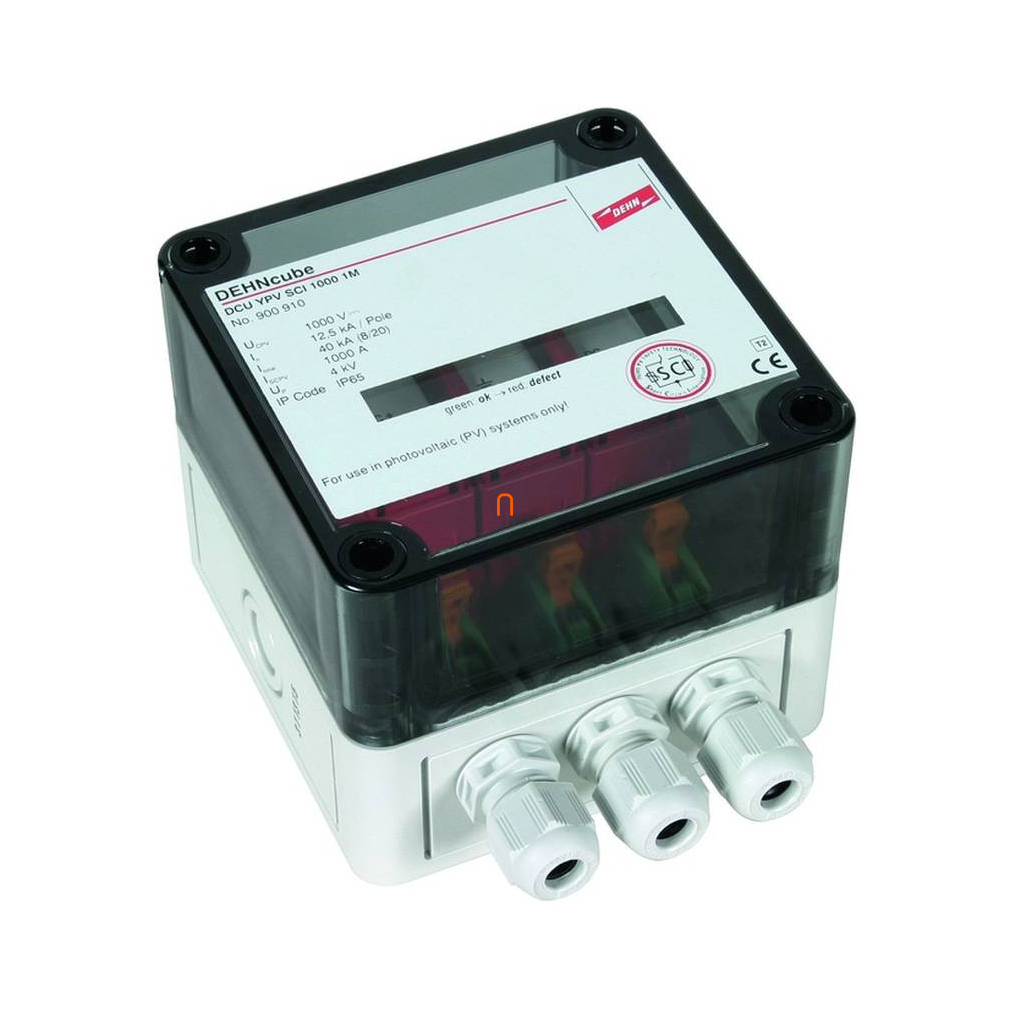 DEHN 2. típusú túlfeszültség-korlátozó DEHNcube IP65-ös házban napelemes rendszerekhez 1MPP 1000V DC-ig 900910 DCU YPV SCI 1000 1M