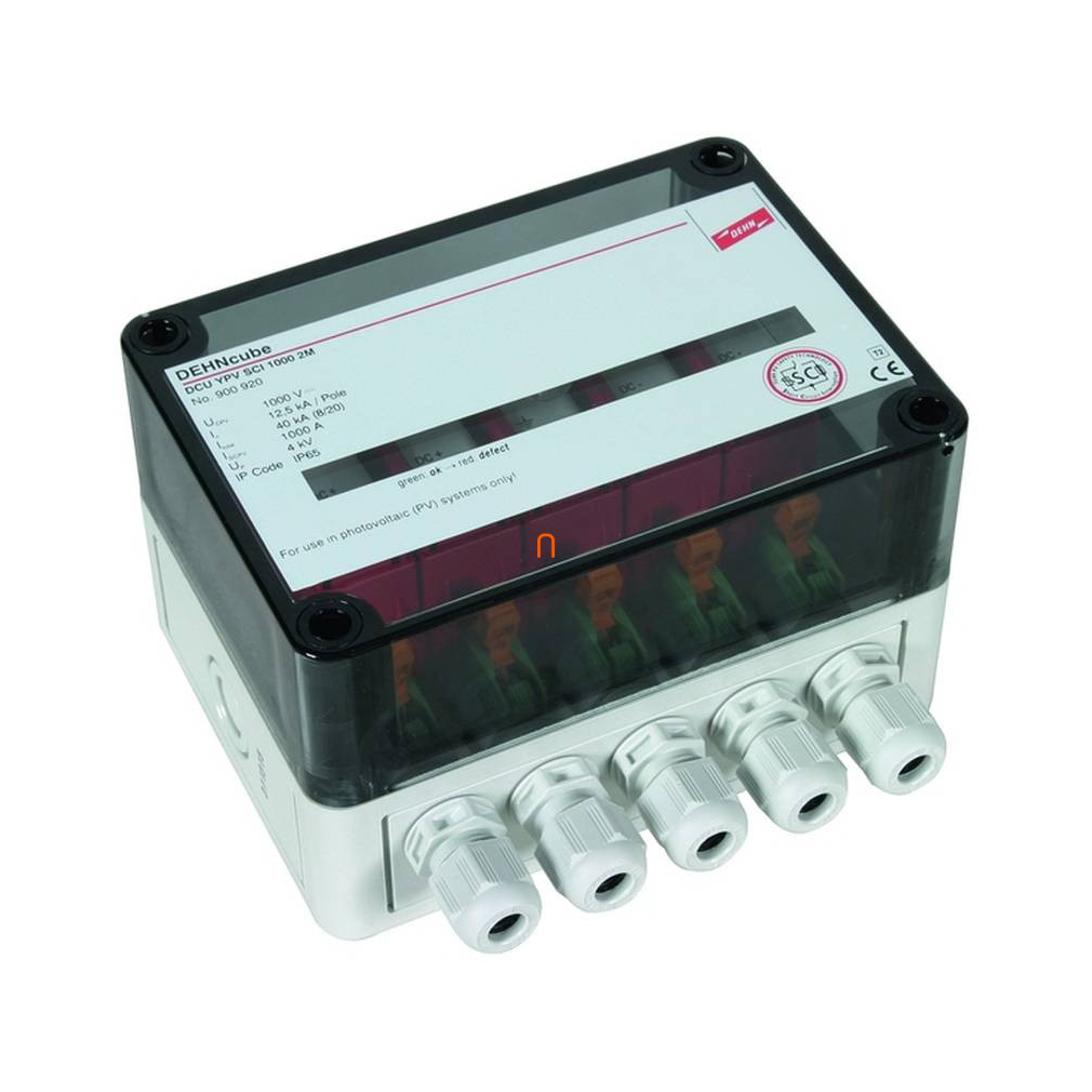 DEHN 2. típusú túlfeszültség-korlátozó DEHNcube IP65-ös házban napelemes rendszerekhez 2MPP 1000V DC-ig 900920 DCU YPV SCI 1000 2M