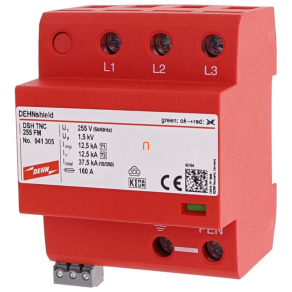   DEHNshield túlfeszültség-levezető 3 fázisú TN-C rendszerhez (1.+2. típus),távjelző érintkezővel DSH TNC 255 FM 941305