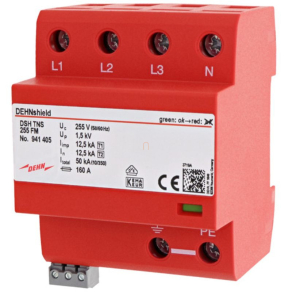   DEHNshield túlfeszültség-levezető 3 fázisú TN-S rendszerhez (1.+2. típus),távjelző érintkezővel DSH TNS 255 FM 941405