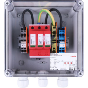   DEHNcube túlfeszültség-védelmi készülék IP65 házban napelemes rendszerekhez, 1 munkapont 2 sztring párhuzamosítására DCU 2 YPV 1100 1M 2S 900913
