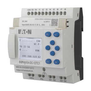   Eaton 24V DC, vezérlő relé; 8di(4ai)/4do, kijelző, eth, easy-e4-dc-12tc1-197213