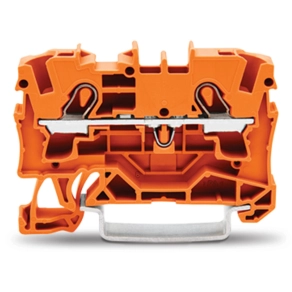 Wago 2004-1202 2 vezetékes átmenő sorkapocs, 4 mm², Push-in CAGE CLAMP, Ex e II, oldalsó/középső jelölés, DIN 35 × 15 és 35 × 7,5, narancssárga
