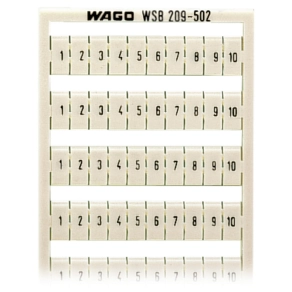 Wago 209-502 WSB jelölőkártya, 1–10 számozás tízszer, nem nyújtható, vízszintes jelölés, bepattintható, fehér