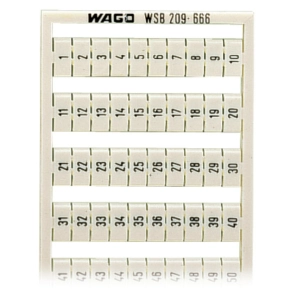 Wago 209-666 WSB jelölőkártya, 1–50 számozás kétszer, nem nyújtható, függőleges jelölés, bepattintható, fehér