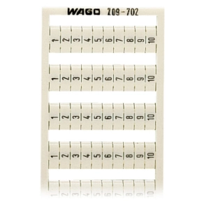 Wago 209-702 WSB jelölőkártya, 1–10 számozás tízszer, nem nyújtható, függőleges jelölés, bepattintható, fehér
