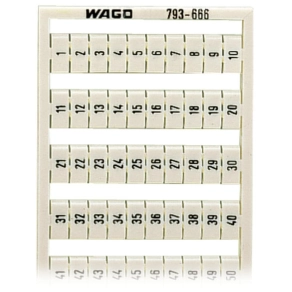 Wago 793-666 WMB jelölőkártya, 1–50 számozás kétszer, nem nyújtható, függőleges jelölés, bepattintható, fehér