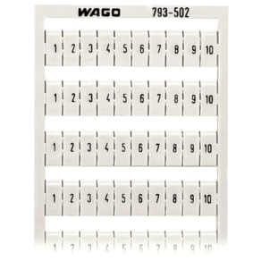 Wago 793-502 WMB jelölőkártya, 1–10 számozás tízszer, nem nyújtható, vízszintes jelölés, bepattintható, fehér