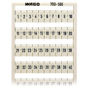 Wago 793-566 WMB jelölőkártya, 1–50 számozás kétszer, nem nyújtható, vízszintes jelölés, bepattintható, fehér