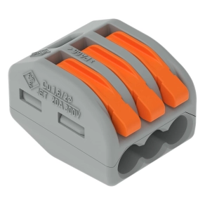Wago 222-413 karos vezetékösszekötő, 3 vezetékhez, max. 4 mm², CAGE CLAMP®, 400 V, 32 A, szürke ház, max. 40 °C környezeti hőmérséklet