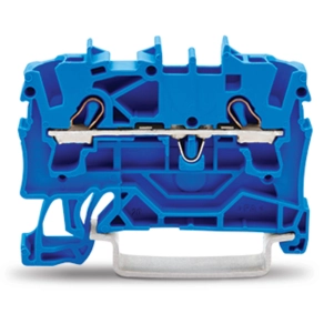Wago 2002-1204 2 vezetékes átmenő sorkapocs, 2,5 mm², Push-in CAGE CLAMP®, DIN 35 x 15/7,5 sínhez, oldalsó és középső jelölés, Ex e II és Ex i alkalmazásokhoz, kék