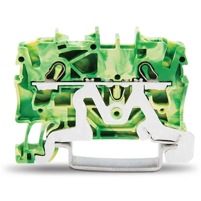 Wago 2002-1207 2 vezetékes földelősorkapocs, 2,5 mm², megfelelő Ex e II alkalmazásokhoz, oldalsó és középső jelölés, DIN 35 x 15 és DIN 35 x 7,5 sínhez, Push-in CAGE CLAMP®, zöld-sárga