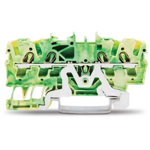 Wago 2002-1407 4 vezetékes földelősorkapocs, 2,5 mm², megfelelő Ex e II alkalmazásokhoz, oldalsó és középső jelölés, DIN 35 x 15 és DIN 35 x 7,5 sínhez, Push-in CAGE CLAMP®, zöld-sárga