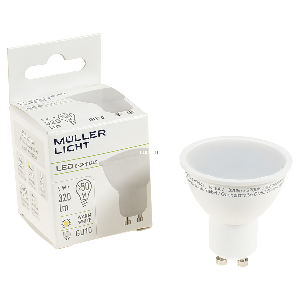 Müller Licht GU10 LED 5W 320lm 120° melegfehér - 50W izzó helyett