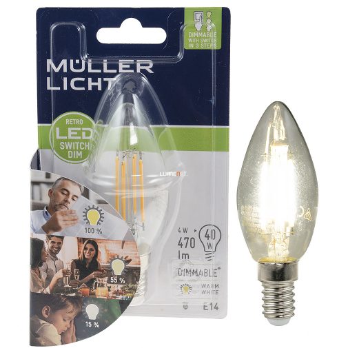 Müller Licht Switch DIM filament gyertya LED 5,5W 470lm E14 melegfehér, kapcsolóval szabályozható