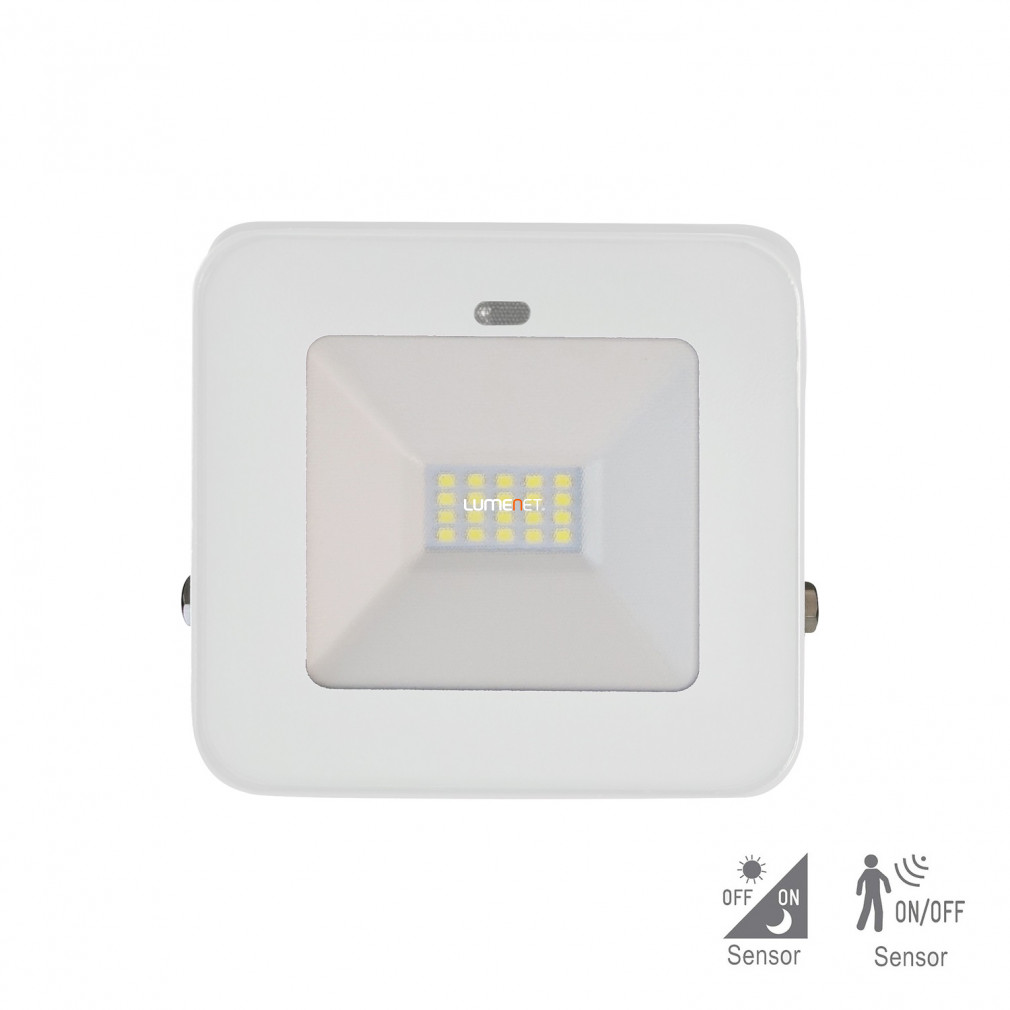 LED reflektor mozgásérzékelővel, 10W, 700lm, 6500K, IP65 fehér (Pete)