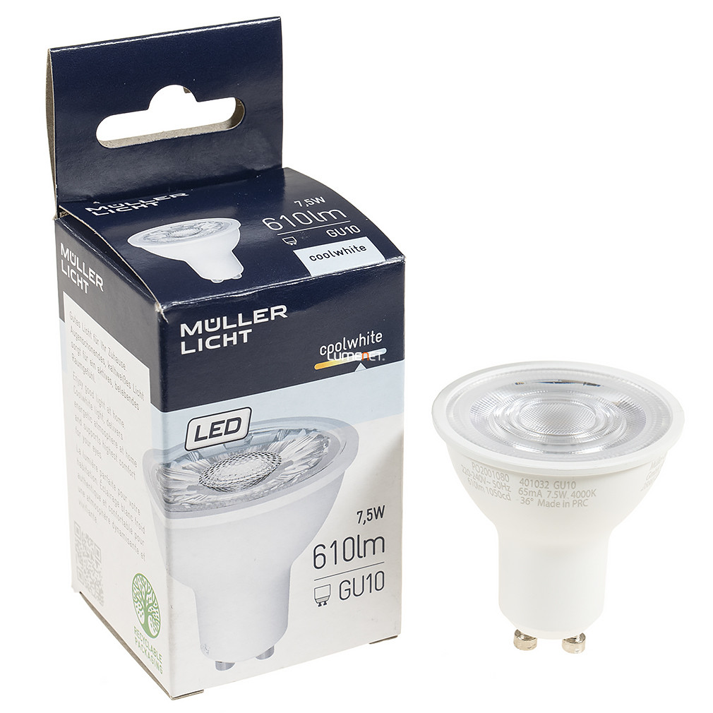 Müller Licht GU10 LED 7,5W 610lm 36° hidegfehér - 80W izzó helyett