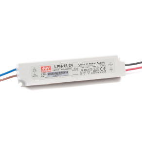   Egykimenetes Class 2 tápegység LED alkalmazásokhoz, Vin: 180-264 VAC, Vout: 24 VDC (0-0,75A), P: 18 W,IP67 Mean Well LPH-18-24