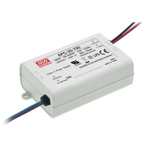   Egykimenetes, áramgenerátoros tápegység, Vin: 90-264 VAC, Vout: 15-50 VDC / 700 mA, P: 35 W Mean Well APC-35-700
