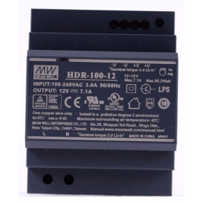   DIN sínre pattintható tápegység, Vin: 85-264VAC 120-370VDC, Vout: 12 VDC (0-7,5A), P: 90W Mean Well HDR-100-12