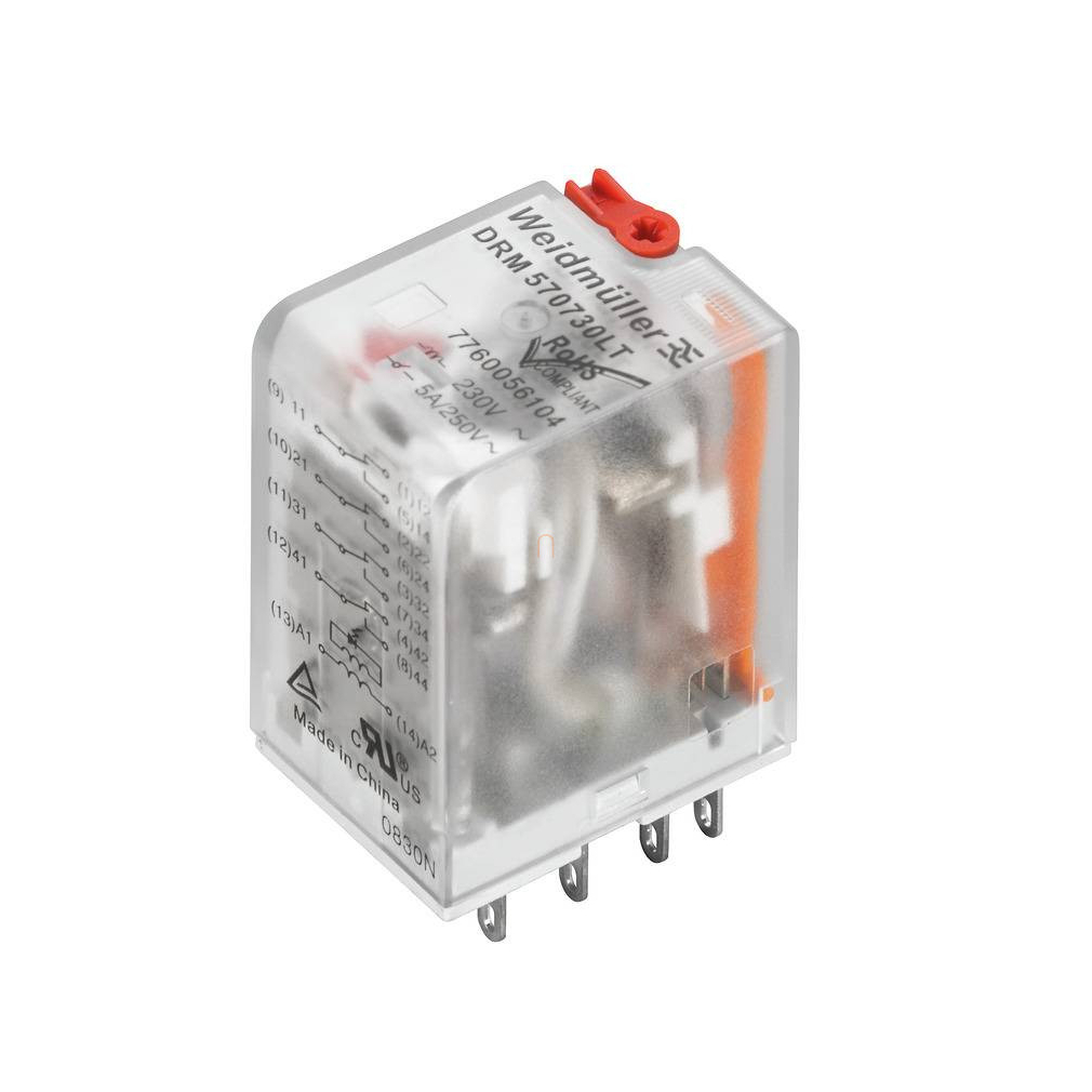 DRM570730LT 4 morzés relé tesztgombbal és LED-del, 230V AC 7760056104 Weidmüller