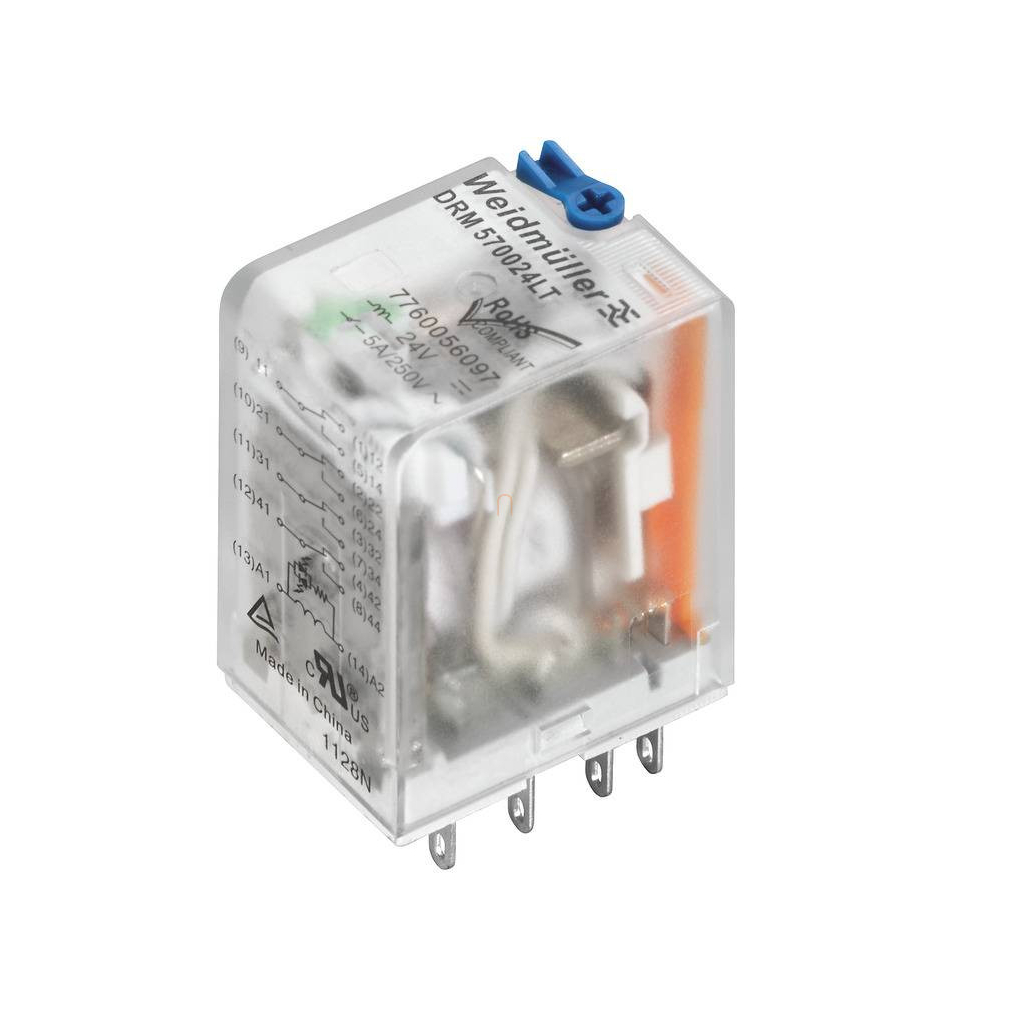 DRM570024LT 4 morzés relé tesztgombbal és LED-del, 24V DC, 5A 7760056097 Weidmüller