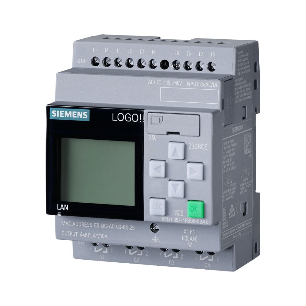 Siemens 6ED1052-1FB08-0BA2 LOGO! 230RCE (115/230VAC/DC), 8DI / 4DO (relés, 10A), óra, ethernet, web server, datalog
