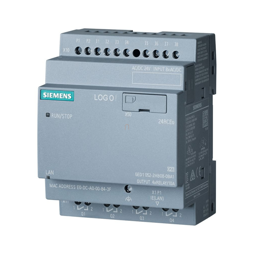 Siemens 6ED1052-2HB08-0BA2 LOGO! 24RCEo (24VAC/DC), 8DI / 4DO (relés, 10A), óra, ethernet, web server, datalog, kijelző nélkül