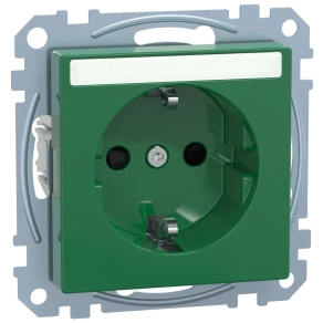   Schneider Merten 2P+F csatlakozóaljzat, biztonsági zsaluval, feliratozható, rugós, 16A, System-M, zöld MEG2302-0304