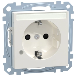   Schneider Merten 2P+F csatlakozóaljzat, biztonsági zsaluval, jelzőfénnyel, feliratozható, rugós, 16A, System-M, polárfehér MEG2303-0319