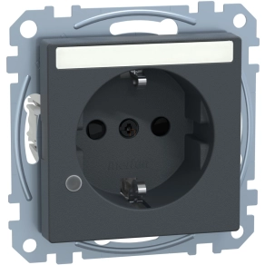   Schneider Merten 2P+F csatlakozóaljzat, biztonsági zsaluval, jelzőfénnyel, feliratozható, rugós, 16A, System-M, antracit MEG2303-0414