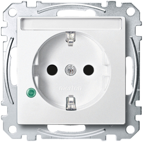   Schneider Merten 2P+F csatlakozóaljzat, biztonsági zsaluval, túlfesz-korlátozóval, feliratozható, rugós, 16A, System-M, mattfehér MEG2305-0419