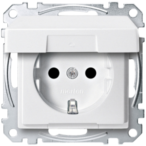   Schneider Merten 2P+F csatlakozóaljzat, biztonsági zsaluval, csapófedéllel, rugós, 16A, System-M, mattfehér MEG2310-0419