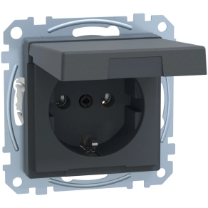   Schneider Merten 2P+F csatlakozóaljzat, csapófedéllel, rugós, 16A, System-M, antracit MEG2311-0414
