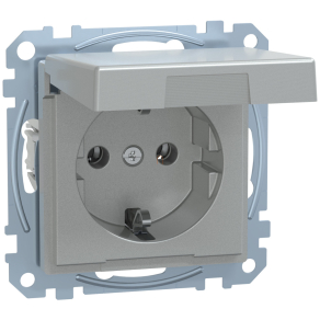   Schneider Merten 2P+F csatlakozóaljzat, biztonsági zsaluval, feliratozható csapófedéllel, rugós, 16A, System-M, alumínium MEG2312-0460